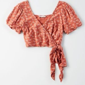 American Eagle Cropped Wrap Top